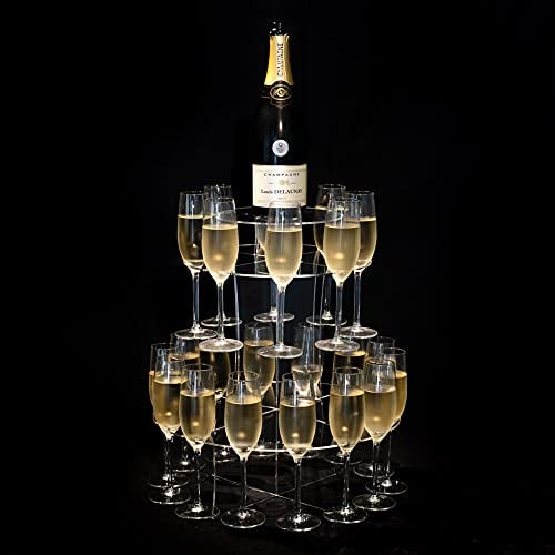 Super Cool Creations Présentoir pour flûtes à champagne pour mariages et fêtes – Acrylique 47 cm de haut x 40 cm de diamètre, peut contenir 22 flûtes