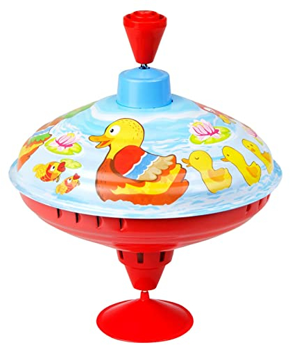 Lena 52266 - Toupies bourdonnantes Petits Canards Ø 16 cm, Toupies à Bascule en métal en tôle, Toupies à Pompe Classiques, Toupies en tôle avec Motif, Toupies avec Pied, pour Enfants dès 18 Mois