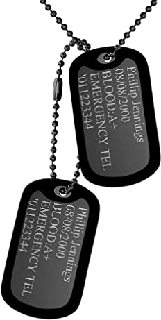 Custom4U Colgante Personalizado Placa Militar Hombre Acero Inoxidable 316L Chapa Rectangular Grabada Hombre Placa de Identidad Negro Silicona
