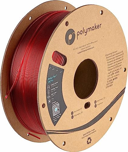 PolyLite PETG 1.75mm Translucent Red - 1kg 3D Printer Filament, Print with Most 3D Printers