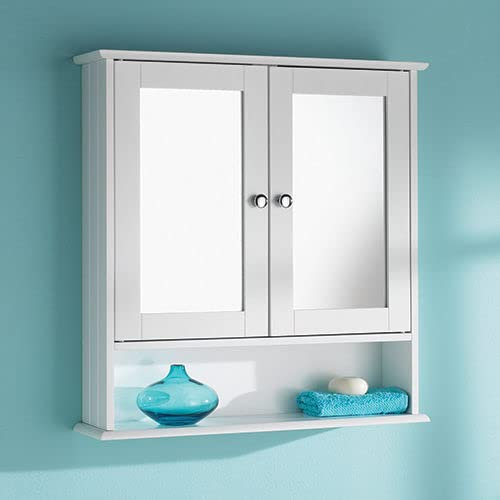 Homme Concept - White/Grey Double Door Wall-Mounted Mirrors Cabinet, Bathroom Storage Unit, Bathroom Mirror With Shelf flat packed. (Double Door, White)