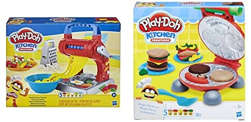Play-Doh Kitchen Creations Noodle Party Playset for Children Aged 3 and Up with 5 Non-Toxic Colours & Burger Barbecue Set