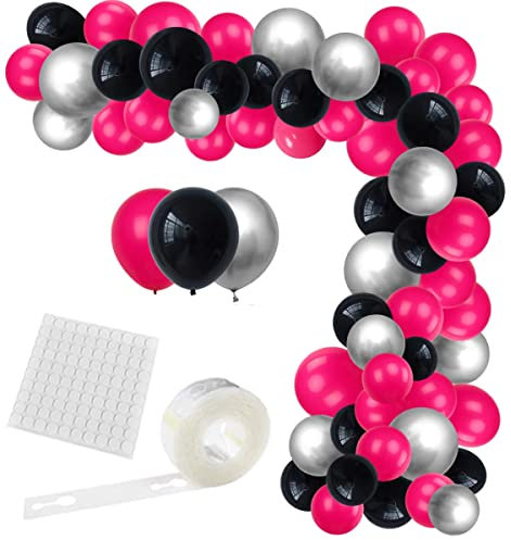 122 Ballongirlanden-Set in Pink und Schwarz, rosarote und schwarze Metallic-Silber-Luftballons für Frauen und Mädchen, Geburtstag, Hochzeit, Verlobung, Brautparty, Jahrestag, Brautparty-Dekoration