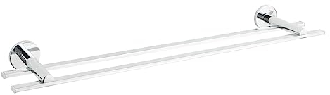 WENKO UV-Loc® Badetuchstange Duo Isera, Doppel-Handtuchhalter aus Vierkantrohr zum Befestigen ohne Bohren mit innovativem Klebesystem, Wandmontageplatte aus Zinkdruckguss, rostfrei, 59,5 x 5 x 12 cm