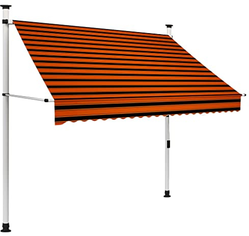 HOMIUSE 200 cm Einziehbare Markise Handbetrieben Balkonmarkise Klemmmarkise Fenstermarkise UV Beständig Höhenverstellbar Wasserdicht Orange und Braun Polyester mit PU Beschichtung