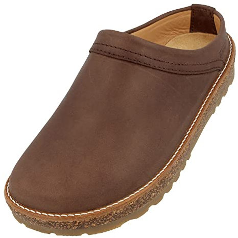HAFLINGER Travel-Classic Eleganter Clog aus Leder mit Gummisohle Braun (Dunkelbraun 748), Gr. 43