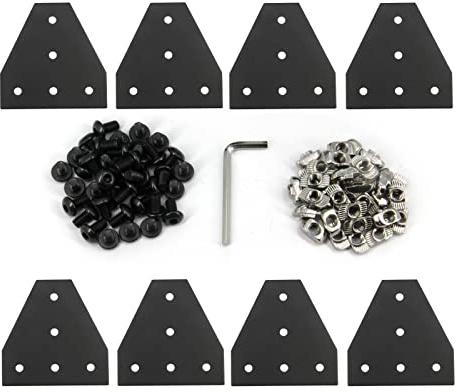 Zeberoxyz 8 STÜCKE Schwarze T-Form-Eckhalterplatte mit Schrauben und T-Muttern, 5-Loch 90-Grad-Gelenkplatte für 3030 Serie Aluminiumprofil 3D-Druckerrahmen (3030 Serie Schwarz-T mit Mutter)
