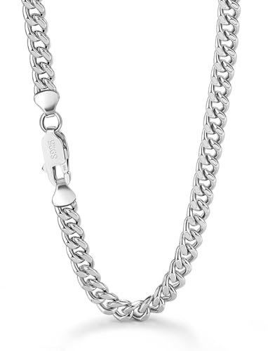 Dankadi Chaîne Cubaine Maille 6MM en 925 Argent pour Homme Femme, 18202224262830 Collier Cubain à Maillons Massif Miami pour Bijoux Cadeau Anniversaire Fête Garçon Fille(24 inch, Classic Style)