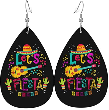 Cinco De Mayo Let'S Fiesta Sombrero Gitarre Kaktus Leder Ohrringe für Frauen baumeln Ohrring Tropfen Anhänger mit Haken Geschenke für Erwachsene Mädchen
