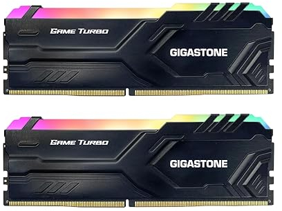 【RGB DDR4 RAM】 GIGASTONE Game Turbo 16Go Kit(2x8Go) DDR4 3200MHz PC4-25600 CL16-18-18-40 Intel XMP 2.0 AMD Ryzen 1.35V UDIMM 288pin UnbuffeRouge Non ECC Mémoire Haute Performance pour PC Bureau-Noir