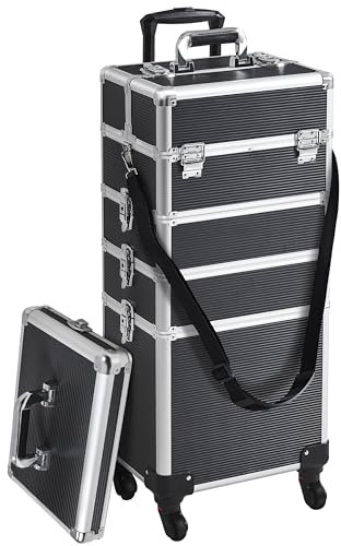 Yaheetech Valise de Maquillage 5 en 1 avec Couverture Mallette Maquillage Verrouillable Compartiments Valise de Beauté Professionnelle 34 x 25,5 x 80,2 cm Noir