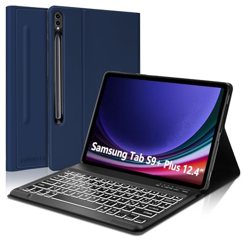 JADEMALL Custodia con Tastiera per Samsung Tab S9 FE Plus/S9 FE+ 12.4 2023, Italiano QWERTY Tastiera Retroilluminata Bluetooth Magnetica Staccabile per Samsung Tab S9 FE Plus 12.4, Blu