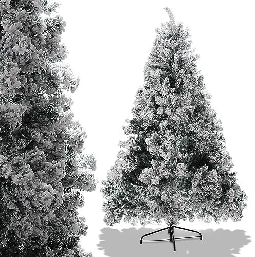 Sonnewelt Albero di Natale artificiale bianco con neve, 120 cm, con supporto in metallo e sistema di montaggio rapido, di alta qualità, con 340 punte, per interni ed esterni