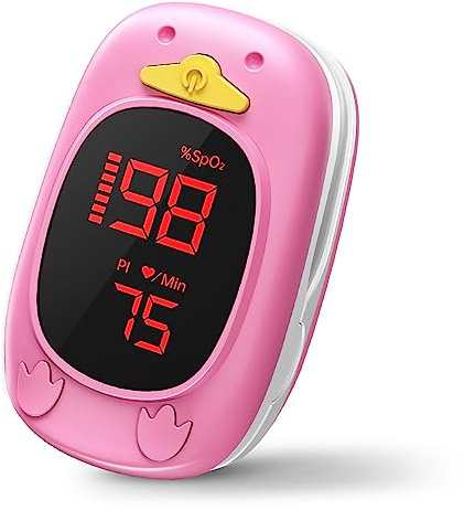 Oxymètre de Pouls Enfant HOLFENRY JKS50AL, Saturomètre Pédiatrique avec Écran HD, Mesure SpO2 Fréquence Cardiaque et Indice de Perfusion, Oxymètre de Doigt pour Enfants 2+ Ans
