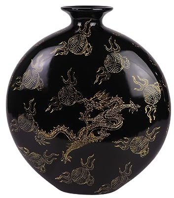 Fine Asianliving Vase Chinois Porcelaine Noir Dragon Peint à la Main L32xP12xH34cm Chinois Vase avec Couvercle Asiatique Jingdezhen Mandarin Décorative
