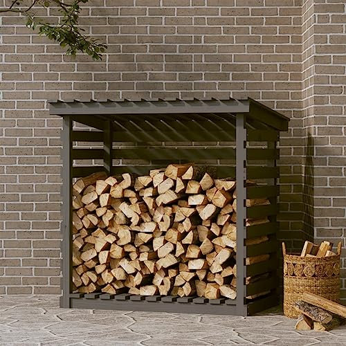 Kaminholzregal grau 108x73x108cm Massivholz Kiefer Artikelfarbe Grau