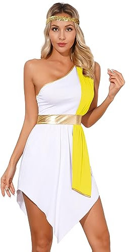 dPois Disfraz de Diosa Griega para Mujer 2 Piezas Disfraces Carnaval Históricos Antigua Grecia Roma Disfraces de Cosplay Carnaval Halloween Amarillo L