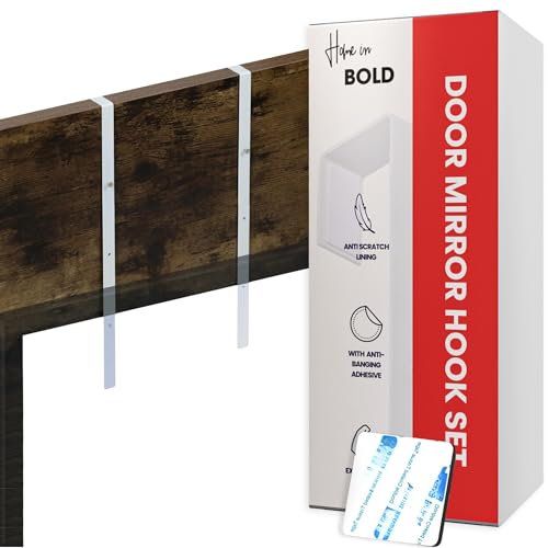 Over-The-Door Mirror Hanger (Patent Pending) : Adjustable 14.5-inch Door Mirror Hanger Set with Protective EVA Lining | Over The Door Mirror Hooks for Perfect Height & Fit. - Set of 2 Mirror Brackets