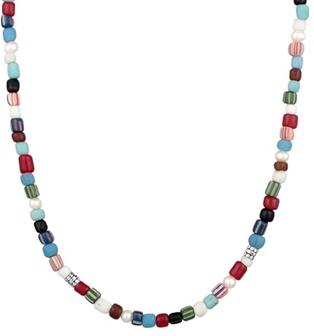 Kuzzoi Buddha Herren Perlen Halskette aus indonesischen Glasperlen und Süßwasserperlen (3-8 mm), Herrenkette mit Bead aus 925 Sterling Silber, Surfer Kette für Männer, Länge ca. 50 cm