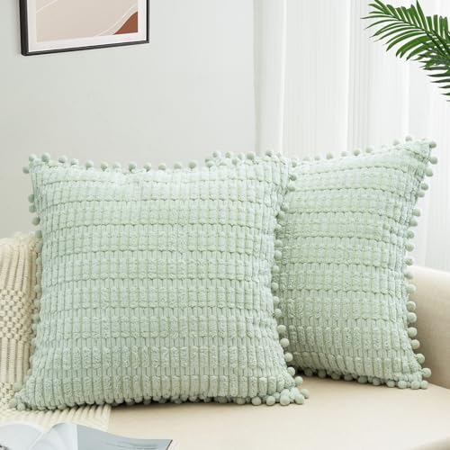 ZWJD 2er Set Kissenbezug 45x45 Kordsamt Sofakissen Weiche Kissenhülle Boho Kissenbezüge Dekokissen Moderne Kissen Deko für Couch Schlafzimmer Zuhause Auto Dekor Zierkissenbezüge Bohnengrün