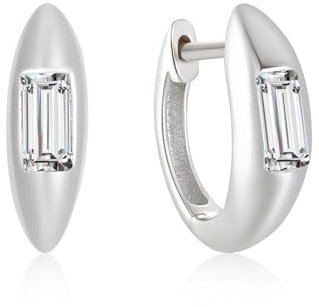 Zirkonia Ohrringe, Silber Ohrringe 925 Eingelegter Baguette-Zirkonia Creolen Silber Schmuck Damen