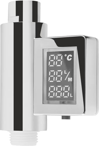 Cornat Smartly TECB3394 - Contador de consumo con pantalla digital, cromado, 3 indicadores de consumo e indicador de cambio de color LED, indicador de consumo, cabezal de ducha ecológico para ducha y