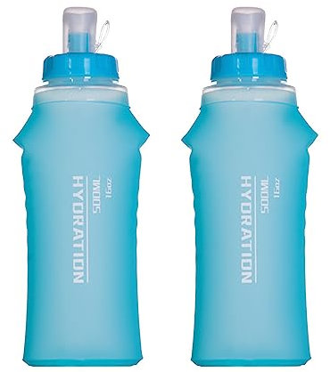 HUIOP Flacon Souple Pliable, 2pcs 500ml TPU Soft Flask Bouteille d'eau de Sport Pliable pour Pack d'hydratation pour la Course à Pied Randonnée Cyclisme Escalade Jogging Marathon,Bouteille d