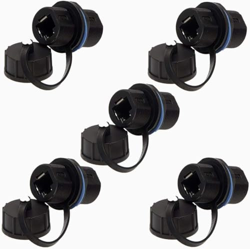 PENGLIN 5PCS Shield Panel Mount RJ45 Waterproof Connector Ethernet LAN Cable Connector RJ45 Cat5/5e/6 8P8C Female to Female Adapter with Waterproof/Dust Cap
