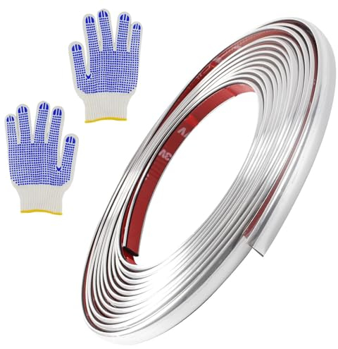 Chrome Bande de Garniture Voiture 12mm X 5m,Decoration Auto Chrome Bande de Garniture Acier inoxydable Design Peel and Stick pour la Décoration de Meubles et la Décoration de Voitures
