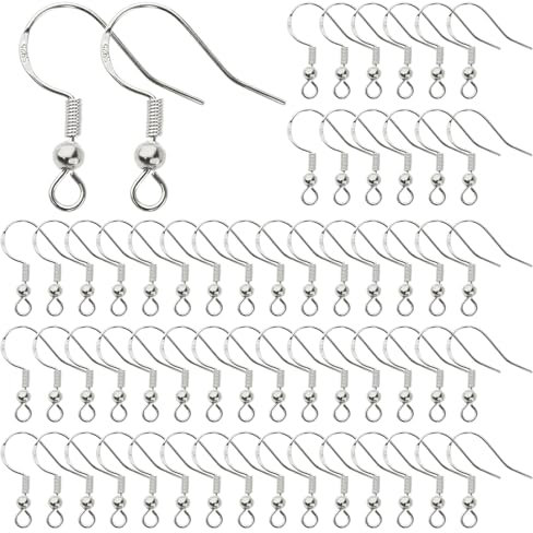 TOAOB 925 Silber 50 Stück 18 mm Ohrhänger Ohrhänger Ohrhaken Ohrring Haken Hypoallergene Ohrhaken Ohrringe Zubehör mit Perlen und Spule für DIY Ohrhänger Schmuckherstellun