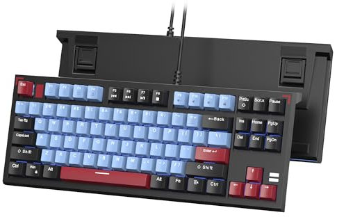 MageGee 75% Mechanical Gaming Keyboard, Blue LED Backlit Keyboard with Brown Switches, Compact 87 Keys TKL Wired Office Computer Keyboard for Windows Mac Laptop PC Gamer(Black Blue)