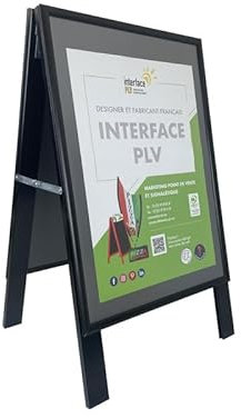 Chevalet stop trottoir bois noir avec porte affiche alu format A2 - Dimensions 78 x 45 cm