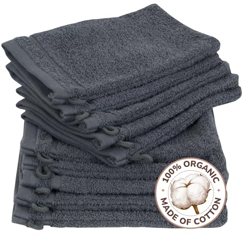 Betully Lot de 10 gants de toilette en tissu éponge 100 % coton turc 16 x 21 cm Séchage rapide 500 g/m² Anthracite