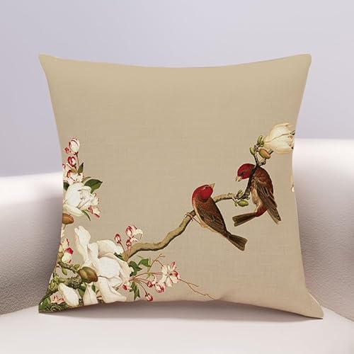 Kissenbezug 60x60 Roter Vogel Couchkissen Superweicher Baumwolle Hanf Kissenbezüge Resistent Atmungsaktiv Kopfkissenbezug Verdecktem Zip Voll Waschbar Sofakissen 60x60cm/1 Pcs