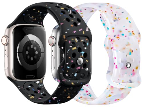 2 pcs Silikon Sport Armband Kompatibel mit Apple Watch Armband 38mm 40mm 41mm 42mm 44mm 45mm 49mm für Damen Herren Umweltfreundlich Band Kompatibel mit iWatch Series 9 8 7 6 5 4 3 SE Ultra 2/1