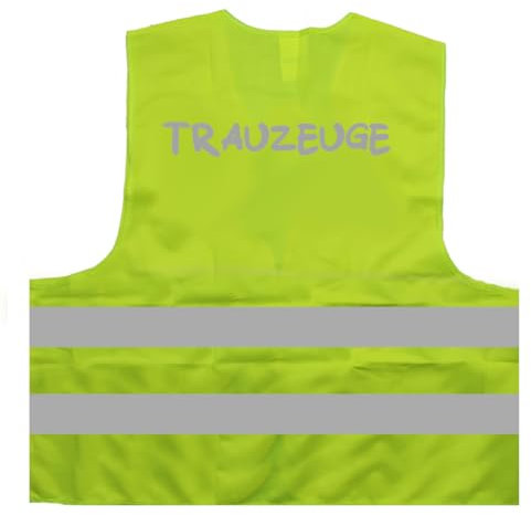 Trauzeuge Hochzeit JGA Junggesellenabschied Warnweste BZW. Signalweste mit reflektierendem Aufdruck - Größe S/M, gelb