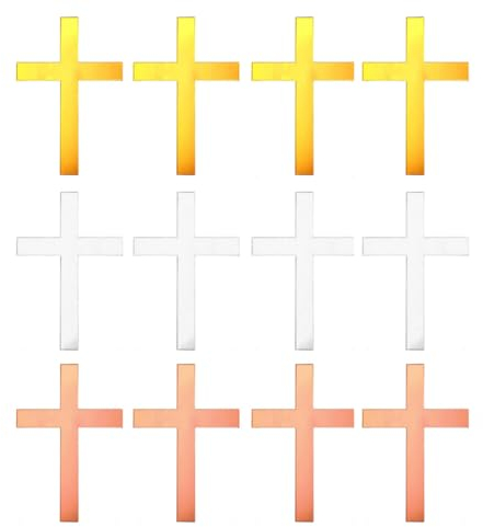 HSIXHAF 12 pcs Kuchendeko Kreuz Cake Topper Gold Acryl Torte Deko 10x7cm Spiegel Kuchen Dekoration Set für Hochzeit Geburtstag Party Kommunion, Gruppengeburtstagsfeier
