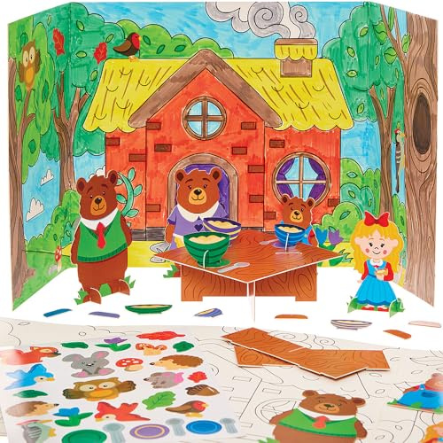 Baker Ross FN185 Goldie Locks and the Three Bears Cottage - Pack of 2, Colour in Crafts, Fairy Tale Arts and Crafts