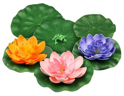 UEAVOID 6 pièces de décoration de lotus artificiels pour Bassin Exterieur,Plante Aquatique,pour la Maison,Le Jardin,la Piscine,l'aquarium,Les étangs,la décoration de Paysage(10/15/17cm, vert)