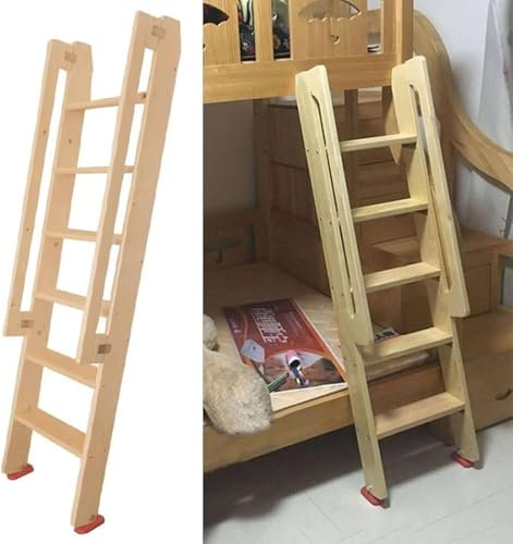 AVLLSO Wood Kids Bunk Ladder with Grab Handles, Hook Brackets, Foot Pads, Safety Railing (125cm/4.1ft/49.2in Tall)