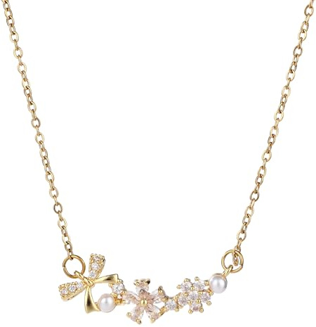 S.ROMZA Frauen Schmetterling förmige Anhänger Halskette, Schleife Halskette mit verstellbarer Kette, vergoldete Schleife, modisches Schmuckgeschenk passend für Frauen (Gold GDZZ)