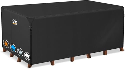 Zettum 345 x 190 x 73 CM Funda para Muebles de Jardín, Impermeable Funda Mesa 600D Oxford en Revestimiento de PU, Tela Protector para Rectangular Mesa Anti Viento Cubierta Mesa Anti-UV