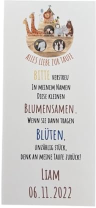 Personalisierte Etiketten für die Taufe, Gastgeschenke, Arche, Blume, Samen, Blumensamen, Tohumlu Kalem, Samenstift, Samen, Karte, Taufe, Junge, Mädchen, Taube 10 Stück