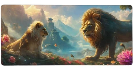 Mauspad XXL 1600x800x3mm, Mousepad Löwe Schreibtischunterlage Gelb Mauspad Gaming, Spezielle Oberfläche Verbessert Präzision und Geschwindigkeit, Mausmatte für PC, Büro, Computer Nahtlose Kanten t-60