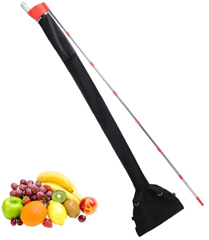Wakects Cueilleur de Pommes avec Manche Télescopique, Ramasseur de Fruits avec Sac Entonnoir pour Récolter Cerises, Agrumes, Poires, Pêches