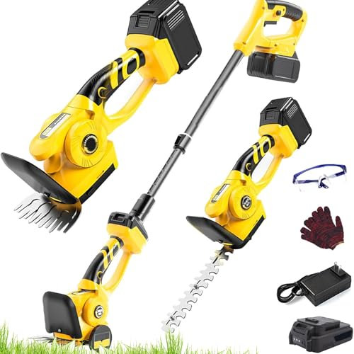 Cordless Pole Hedge Trimmer, Handheld Strimmer Grass Cutter, Electric Shrub Tree Prunner with 2 Blades and 1.3m/51.2in Telescopic Rod, Grass Shear Shrub Trimmer for Garden, Shrub, Lawn Trimming(1 Batt
