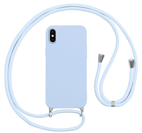 Vauki Coque pour iPhone XS/X avec Cordon,Etui Silicone Souple Antichoc Housse avec Collier Bandoulière Chaîne Lanière,Téléphone Étui Case Cover de Protection pour iPhone XS/X,Bleu