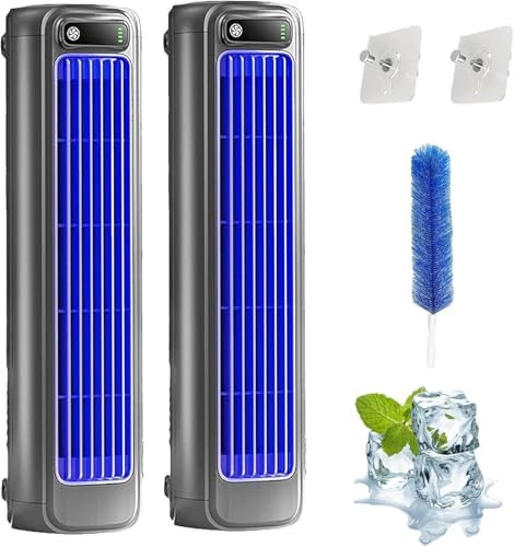 Festberg Cooling Ace, Portable Air Conditioner with 3 Speeds, Rechargeable Quiet Desktop Tower Fan, 3D Circulation Wind Air Cooler, Compact, Efficient Cooling (Gray *2, Plug-in Typ)