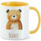 GRAZDesign Personalisierte Kinder Tasse mit Bär - Gelbe Kaffeebecher mit Namen Keramik 330ml