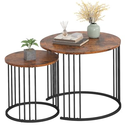 ANYVOYAGE Nesting Coffee Table Set of 2, Modern End Side Table, Round Table, Night Stand for Bedroom Dining Room (Brown)